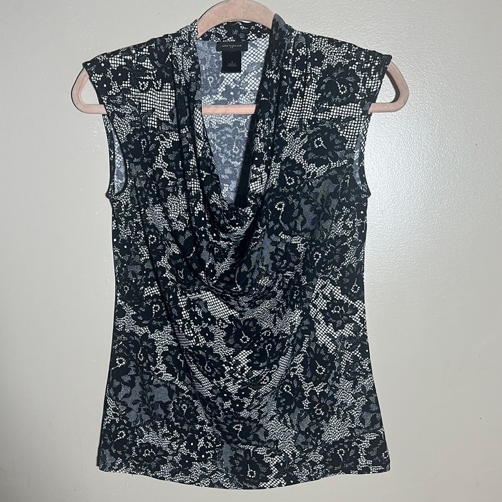Ann Taylor Elegant Floral Lace Print Cowl Career Top | Small